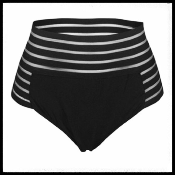 sporty stripe sheer MESH HIGH WAISTed bikini - Picture 6 of 7